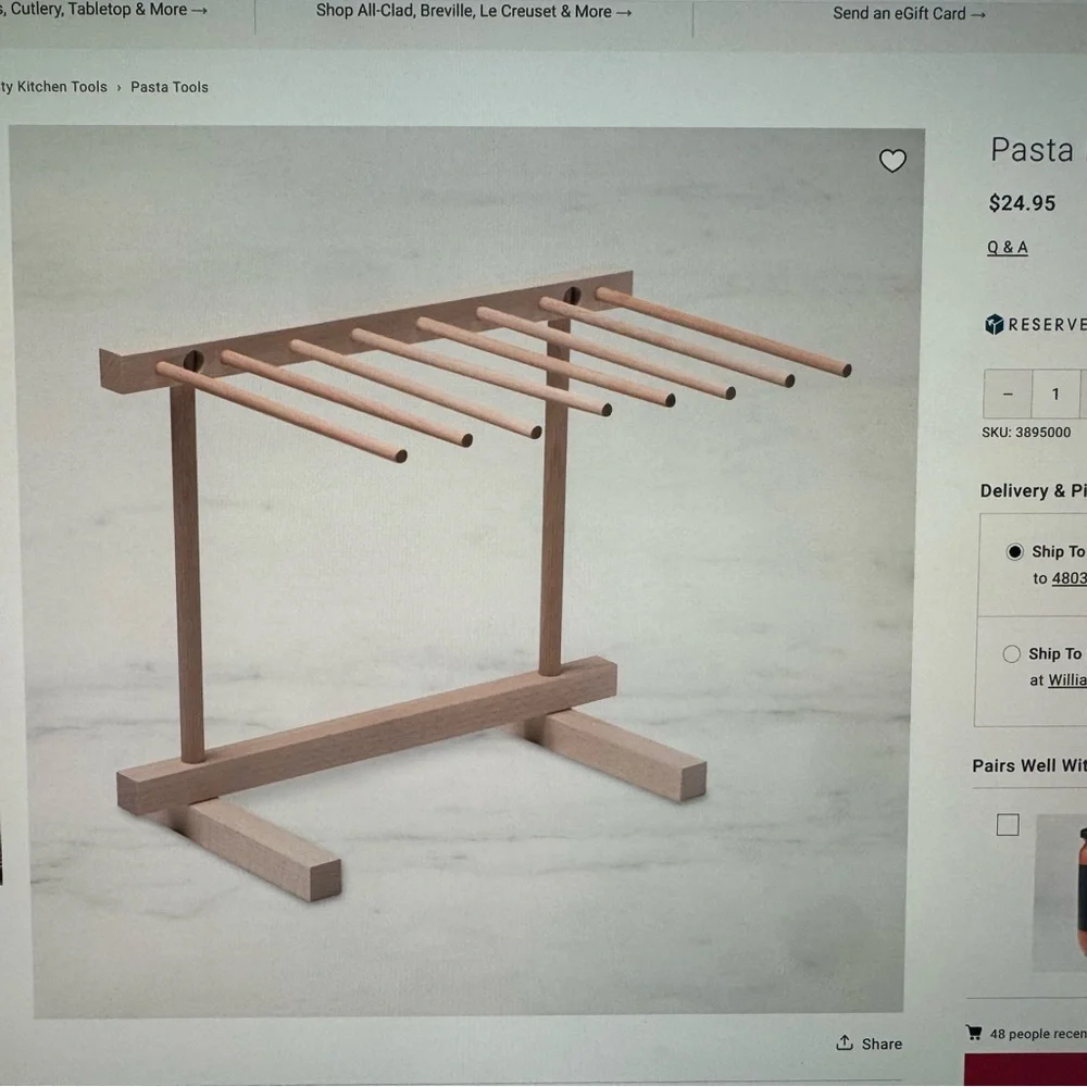 Williams Sonoma Wooden Pasta Drying Rack
